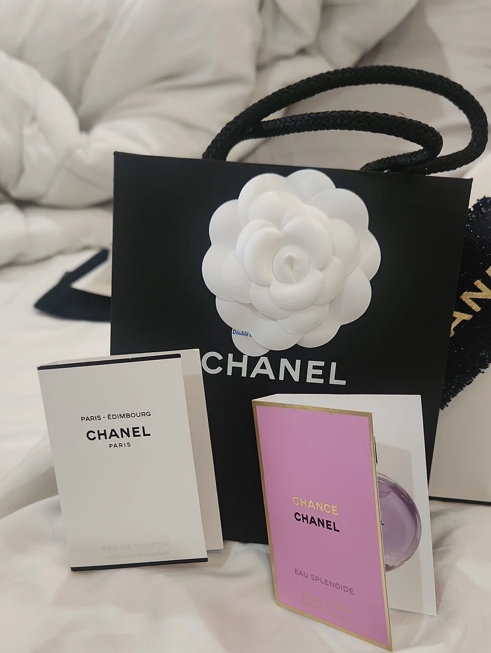 CHANEL 6xPerfume Spray 2xMascara Mini 2XLuxury Boxes 2xShip Boxes 1xBag Camellia